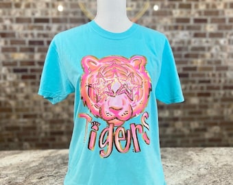 Gold Foil Tigers Tshirt || Preppy Pink Tiger Shirt || Pink Tiger Shirt || Gold Foil T-Shirt || Tigers Shirt