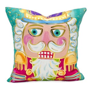 Turquoise Colorful Gold Foil Nutcracker Pillow || Christmas Accent Pillow || Nutcracker Decor - 894