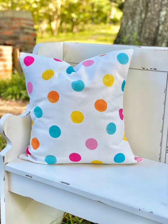 Cuscino Quadrato 45x45 Cm In Puro Cotone Con Pois Bianchi – Federa Rimovibile E Lavabile Per Divano E Camera Da Letto