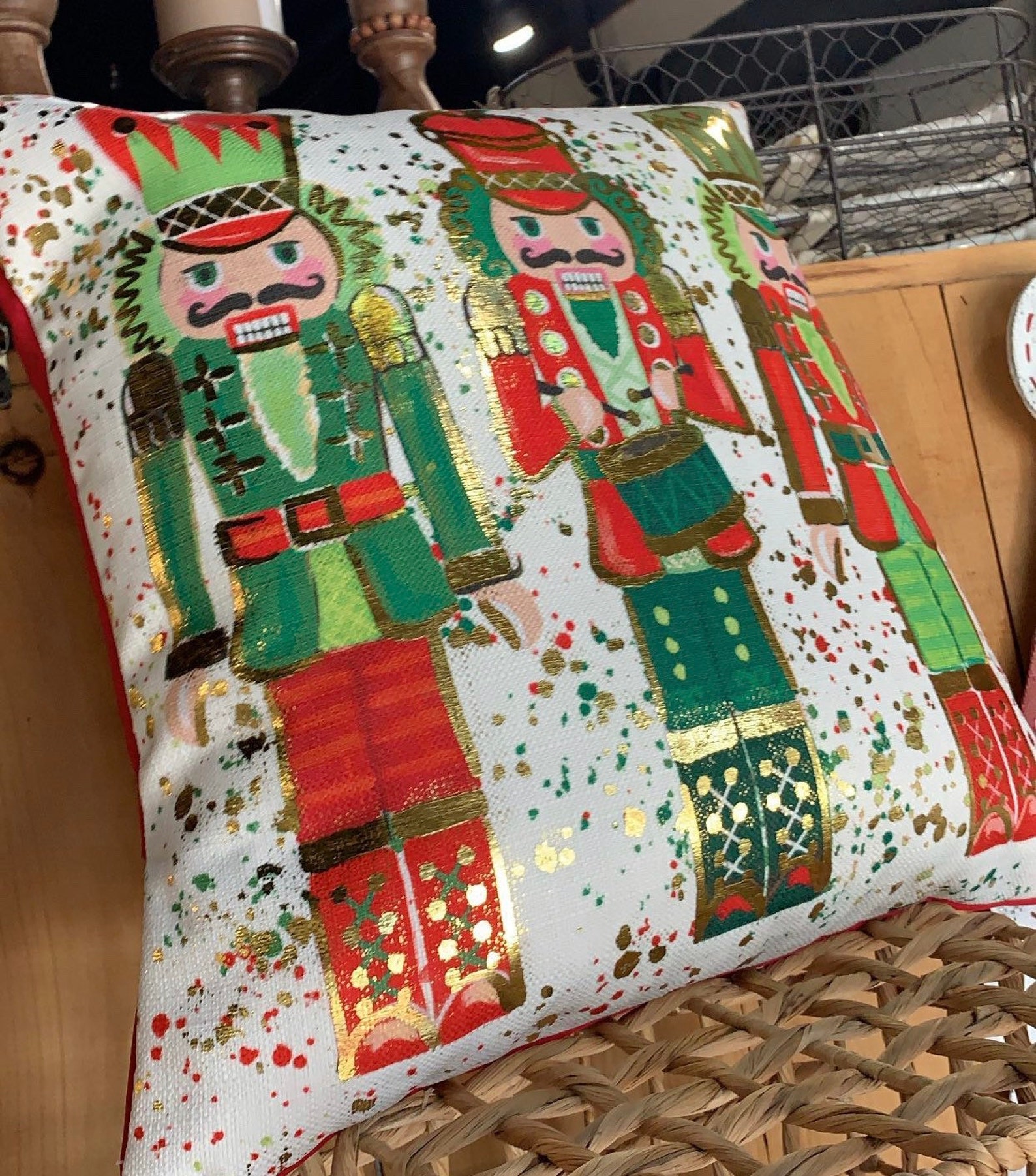 Nutcracker Pillow Red and Green Nutcrackers Gild Foil Etsy