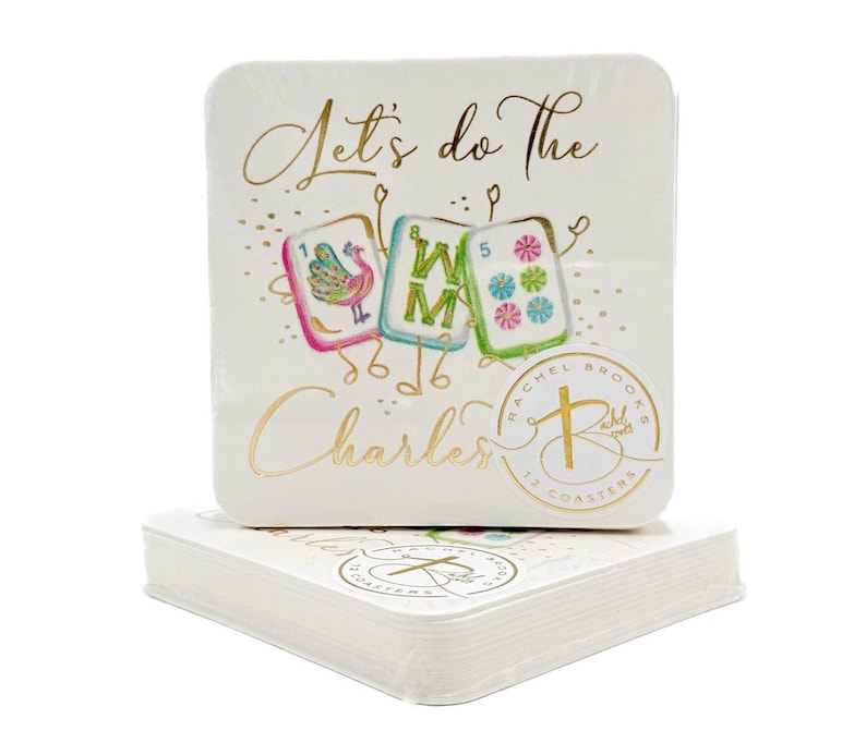 Gold Foil “Let’s do the Charleston” Mahjong Tiles Disposable Coasters || Mahjong Coasters - 1722 bild 1