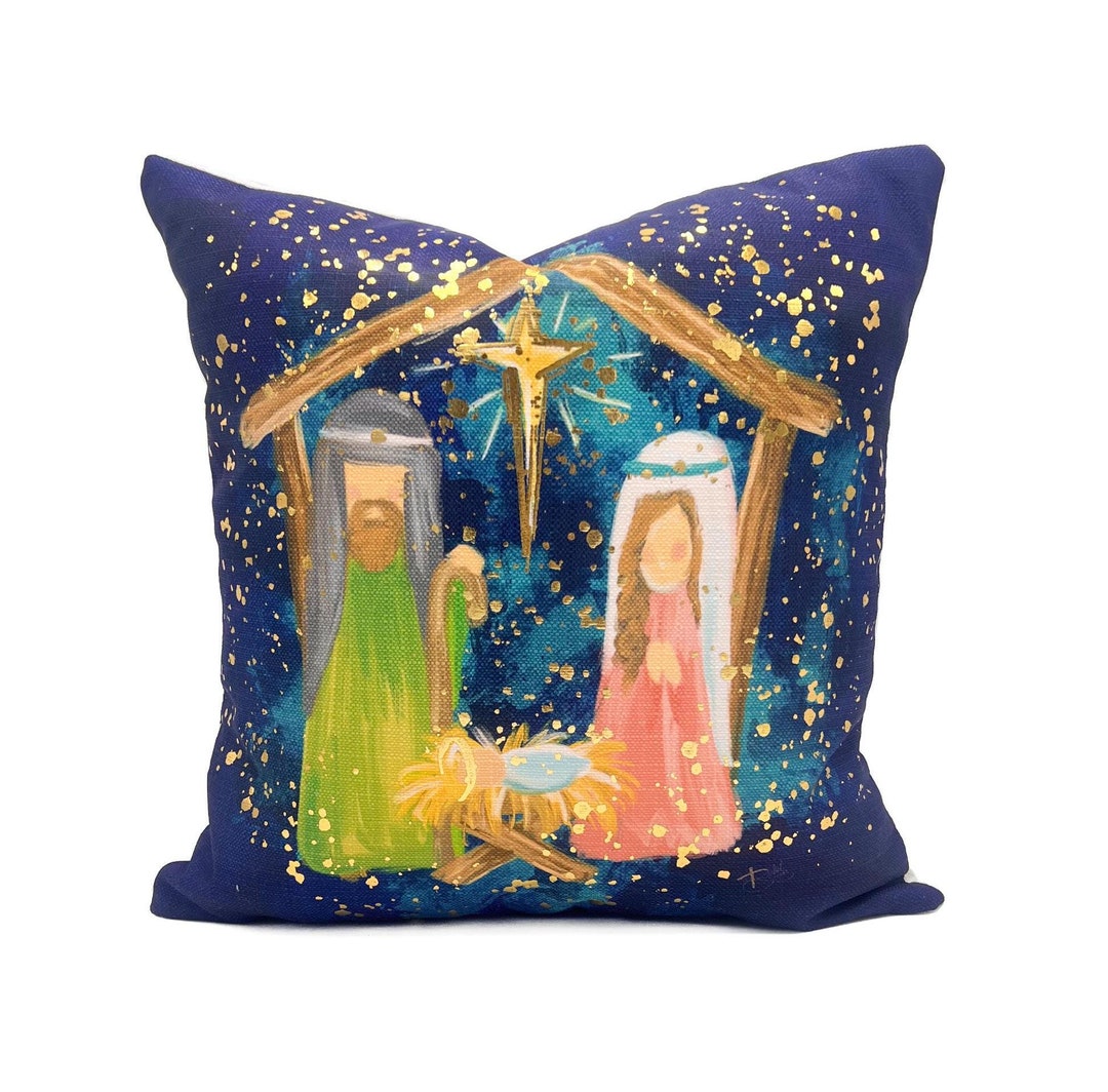 Gold Foil Pastel Nativity Velvet Pillow