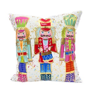 Colorful Nutcrackers Pillow || Gold Foil Nutcrackers || Nutcracker Decor || Christmas Pillow - 511