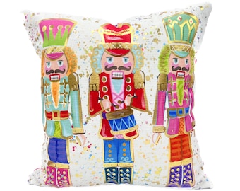 Colorful Nutcrackers Pillow || Gold Foil Nutcrackers || Nutcracker Decor || Christmas Pillow - 511