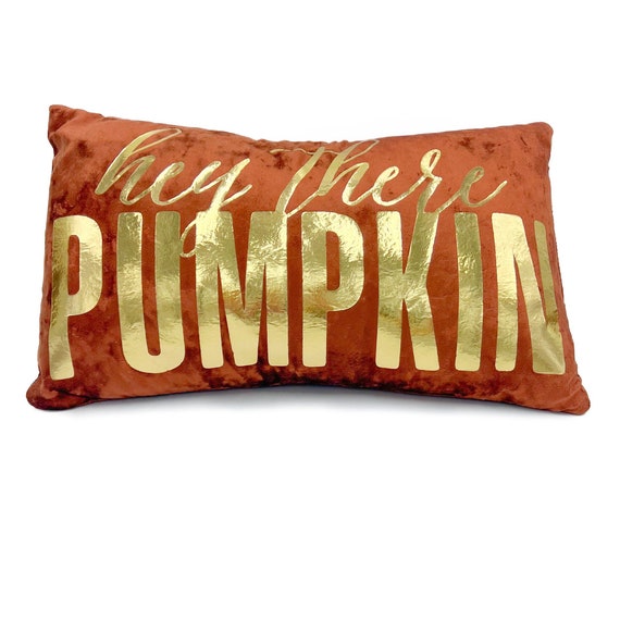 Hey There Pumpkin 12x20 Gold Foil Pillow || Orange Crushed Velvet Fall Pillow - 500