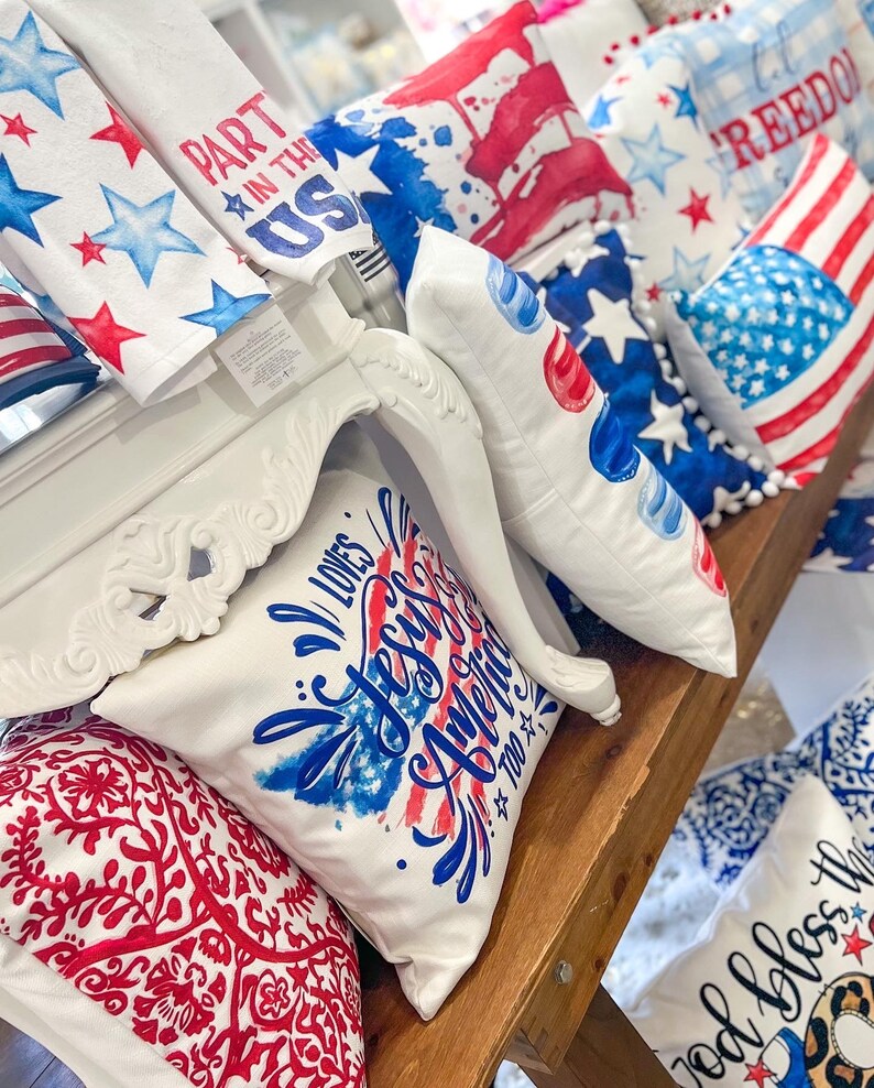 TheOlivePressTupelo Watercolor USA Flag Pillow - Thumbnail 5