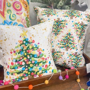 Golden Splatter Christmas Tree Pillows || Colorful Christmas Pillows || Colorful Christmas Tree || Christmas Decor - 704