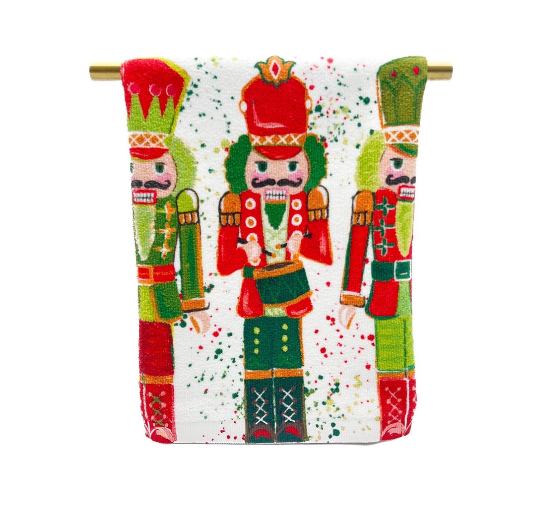 Classic Christmas Nutcrackers Kitchen Towel Red and Green Christmas Nutcracker Tea Towel