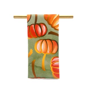 Orange Falling Pumpkins Tea Towel || Fall Kitchen Towel || Pumpkin Tea Towel - 885