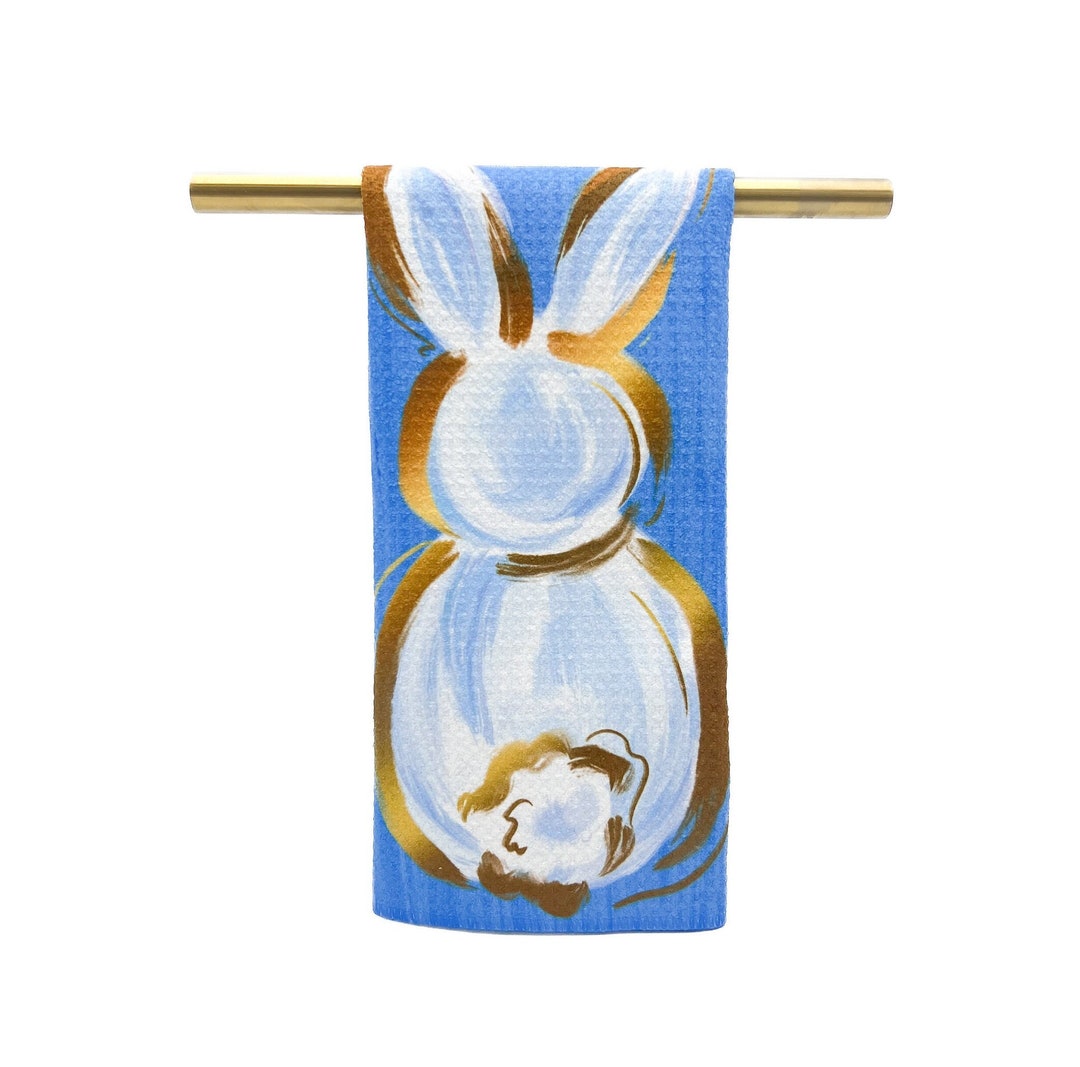 Blue Toile Bunny Linen Towel