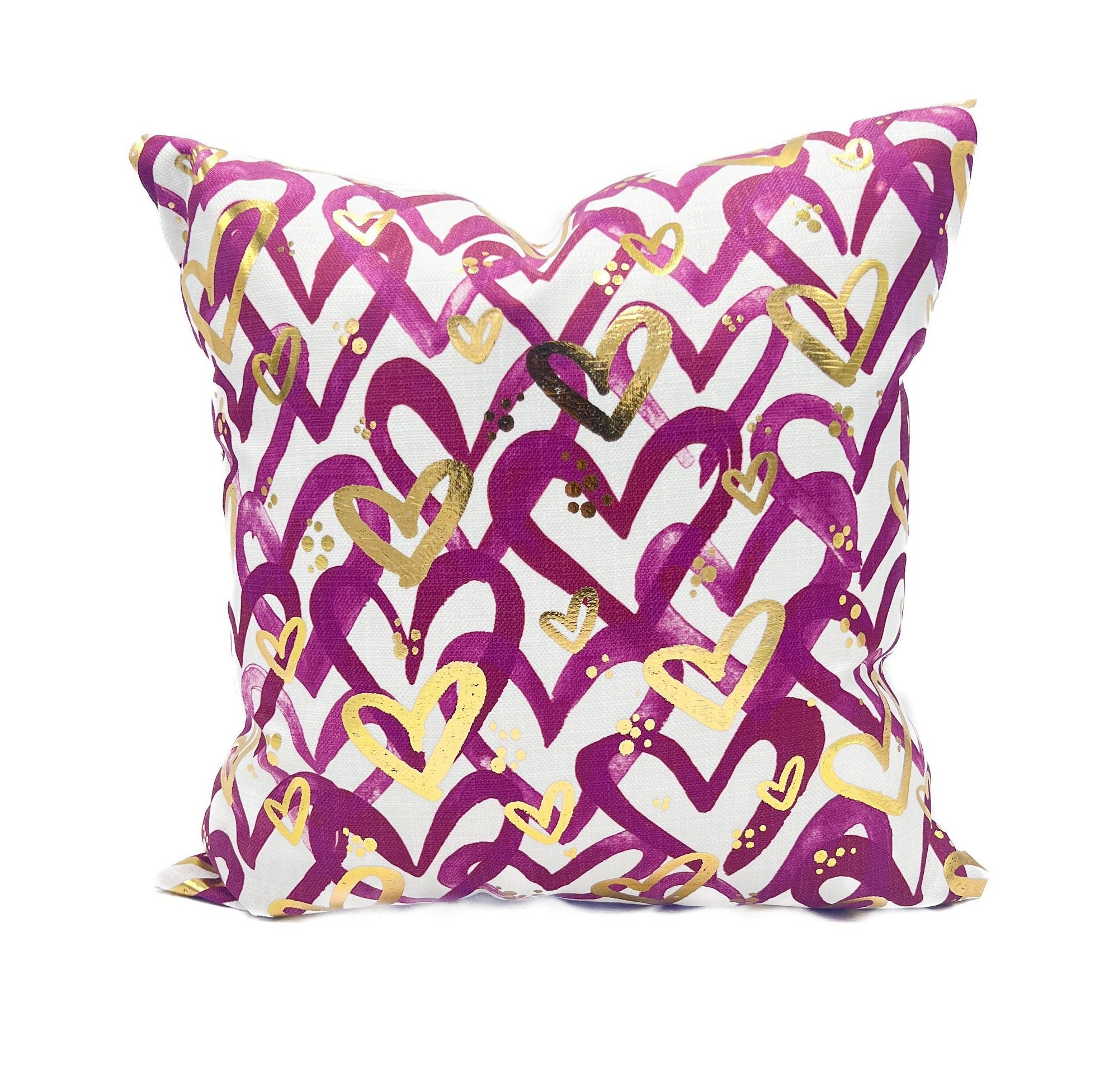 Gold Foil Purple Confetti Hearts Pillow ||  Heart Pillow - 835