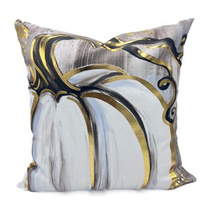 Gold Foil Pumpkin Pillow || Large Pumpkin Pillow || White Pumpkin Pillow || Fall Decor || Pumpkin Decor - 268