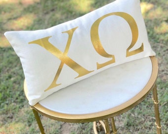 Gold Foil CHi O Lumbar Pillow || Sorority Pillow || Bid Day Gift || XO || Greek Pillow