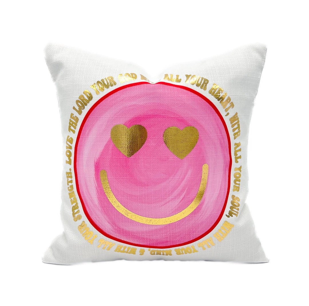 Gold Foil Love the Lord Smiley Pillow || Pink Smiley Pillow 943