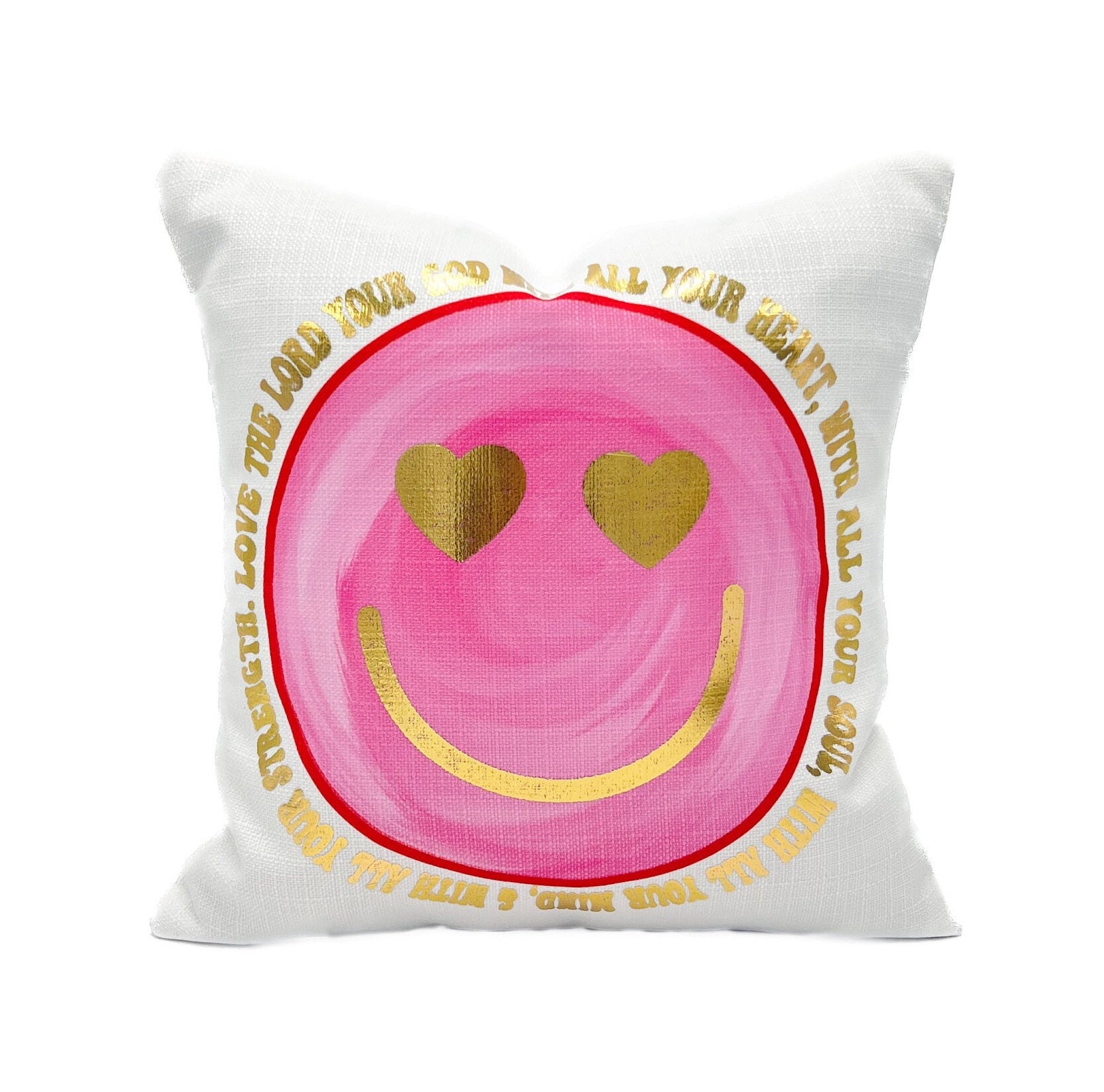 Throw Pillow Heart Eye Emoji Pillow Gold Foil Love The Lord Smiley