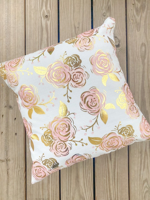 Golden Pink Floral Pillow Baby Girl Pillow Nursery Pillow 554
