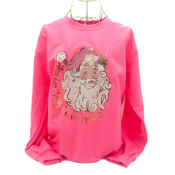 Gold foil Pretty In Pink Santa SWEATSHIRT || Christmas Sweatshirt || Santa shirt - 963