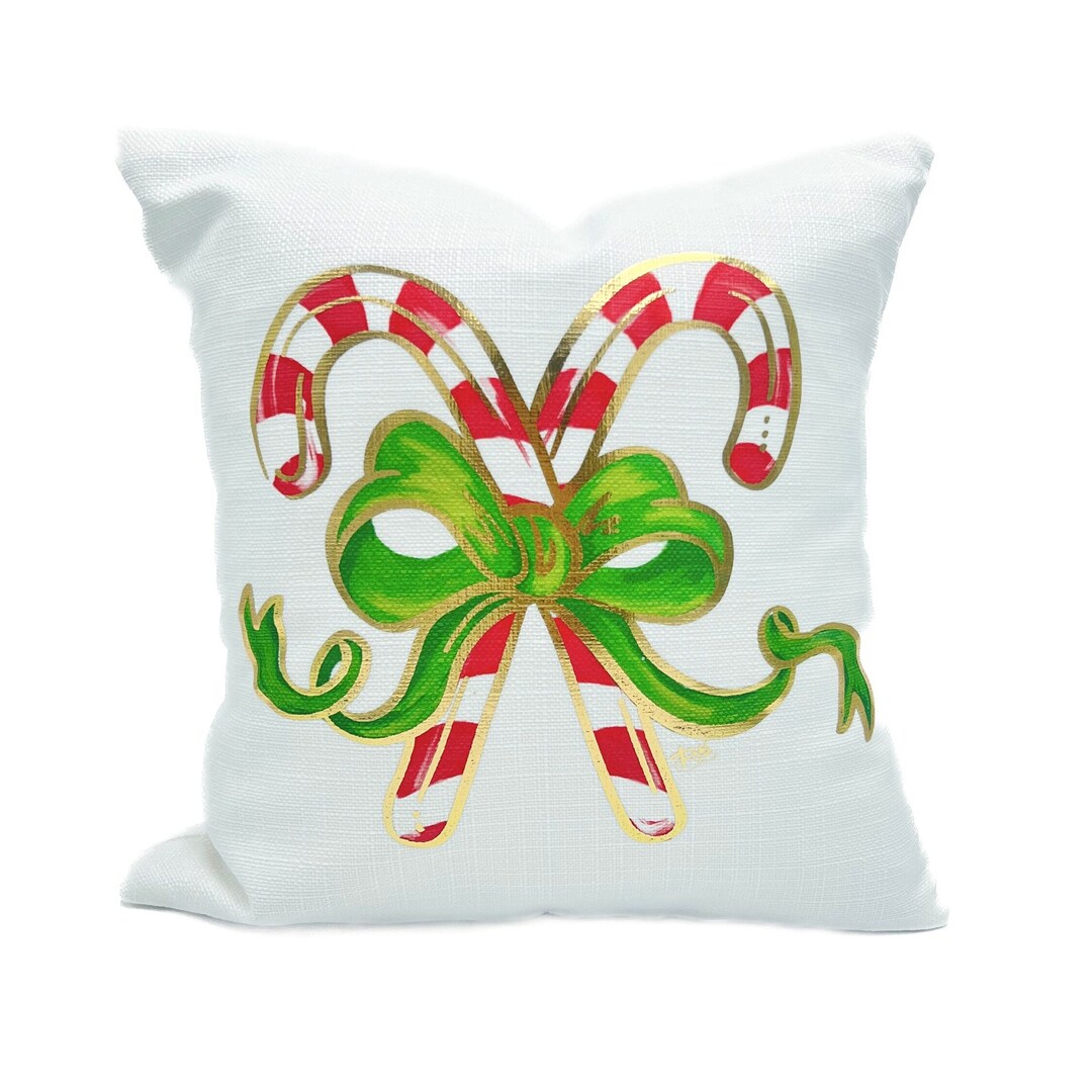 Gold Foil Classic Candy Canes Pillow Christmas Accent Pillow Christmas