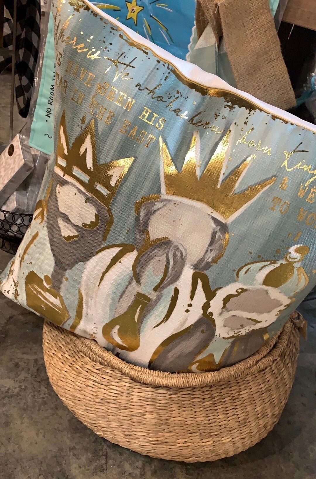 Gold Foil Aqua 3 Kings Pillow Christmas Pillow Gold Foil Wise Men Pillow 501 Etsy Canada