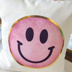 Pink Gold Foil Smiley Face 16x16 Pillow