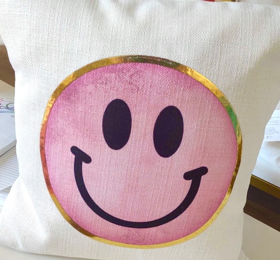 Pink Gold Foil Smiley Face 16x16 Pillow