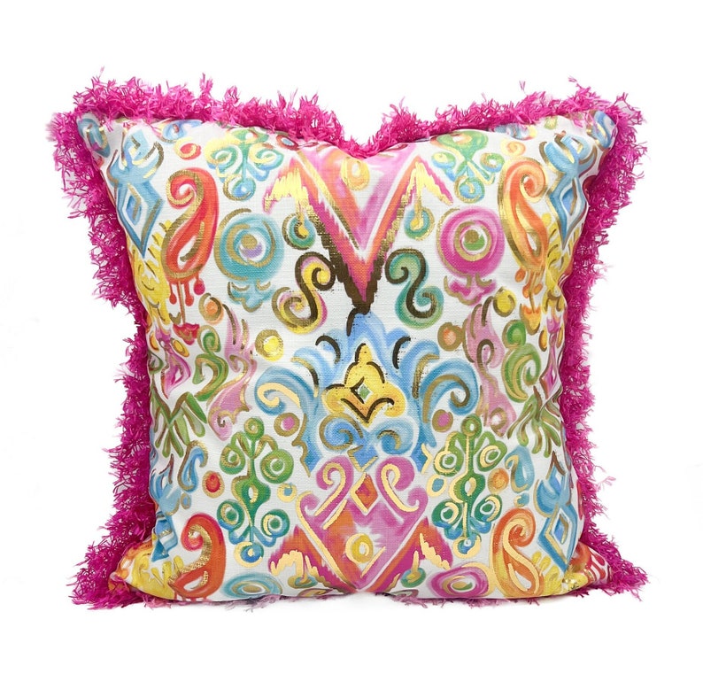 Gold Foil Colorful Damask Pattern Pillow Colorful Pillow 367 image 1