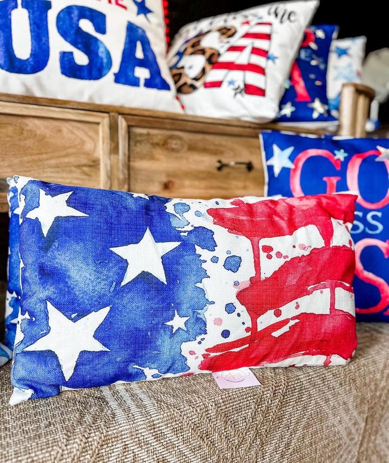 TheOlivePressTupelo Watercolor USA Flag Pillow - Thumbnail 2