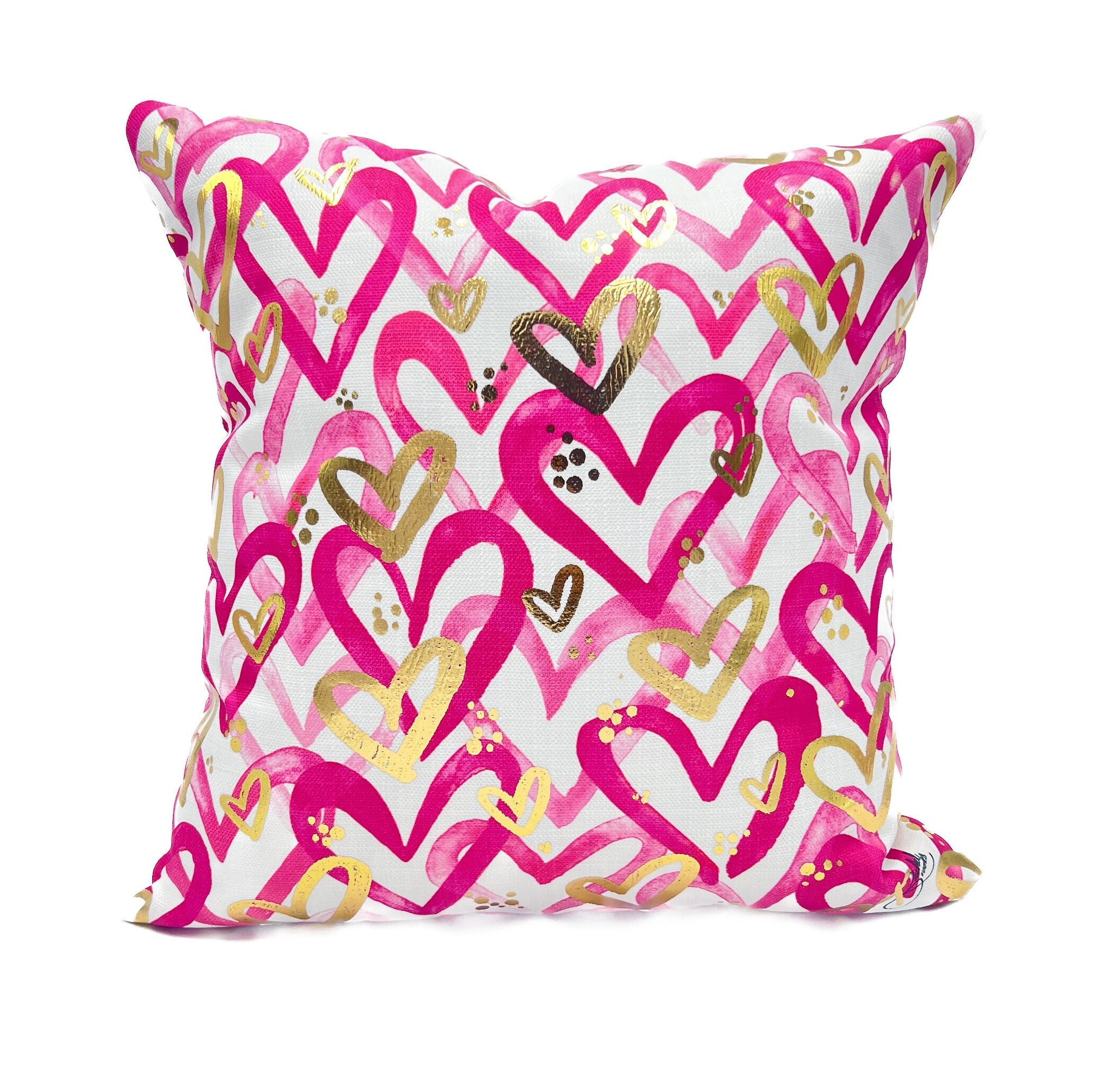 Pink Gold Foil Confetti Heart 20x20 Pillow 832