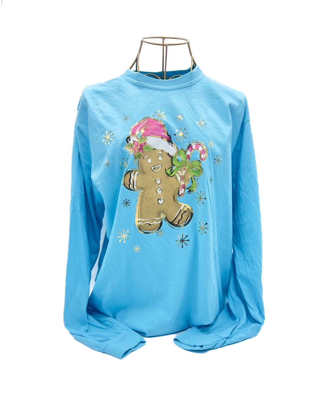 Gold Foil Gingerbread Man Tshirt Long Sleeve Christmas Tshirt Holiday Long Sleeve Christmas T Shirt