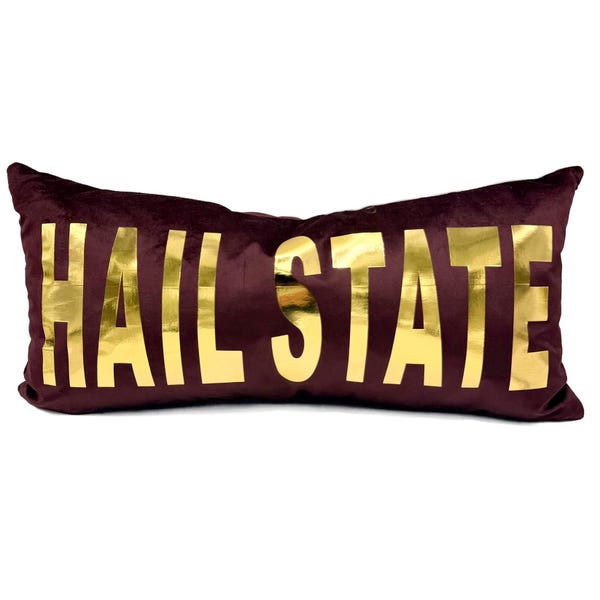 Maroon Velvet Gold Foil Hail State 12x24 Pillow || Personalized Gold Pillow || Mississippi State Pillow || Dorm Custom Pillow - 1463
