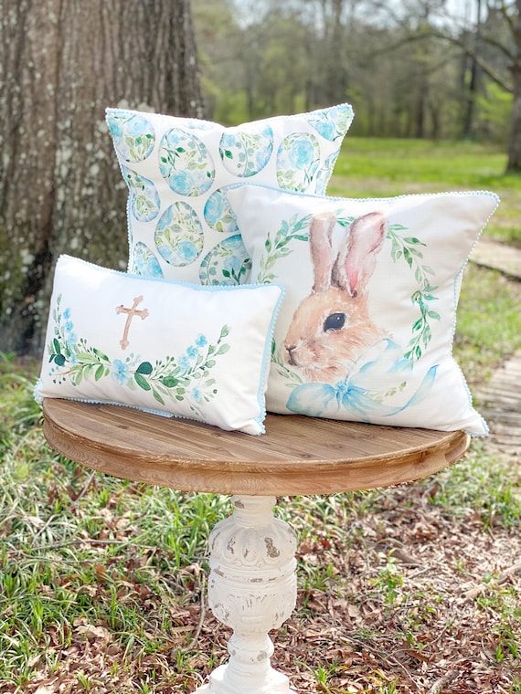 Easter Pillows Bunny Pillow Floral Egg Pillow Cross - Etsy