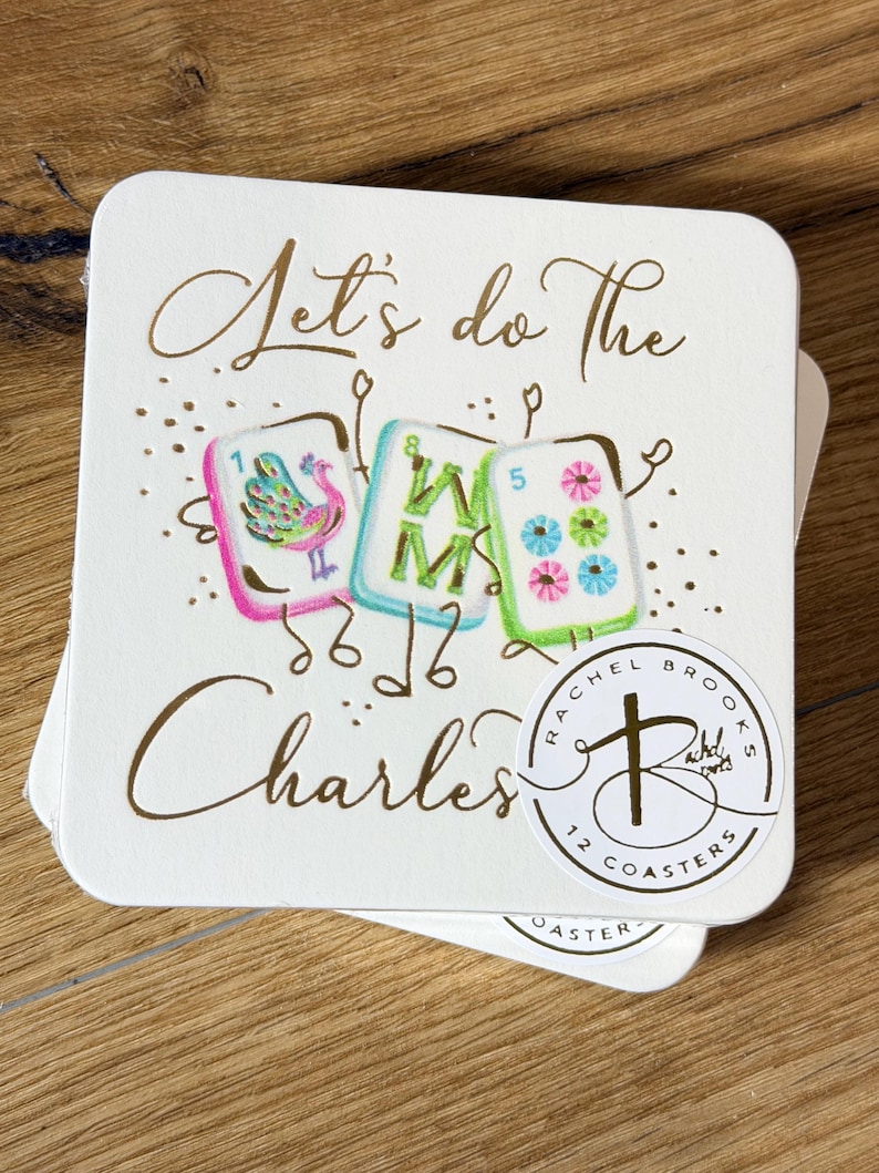 Gold Foil “Let’s do the Charleston” Mahjong Tiles Disposable Coasters || Mahjong Coasters - 1722 bild 2