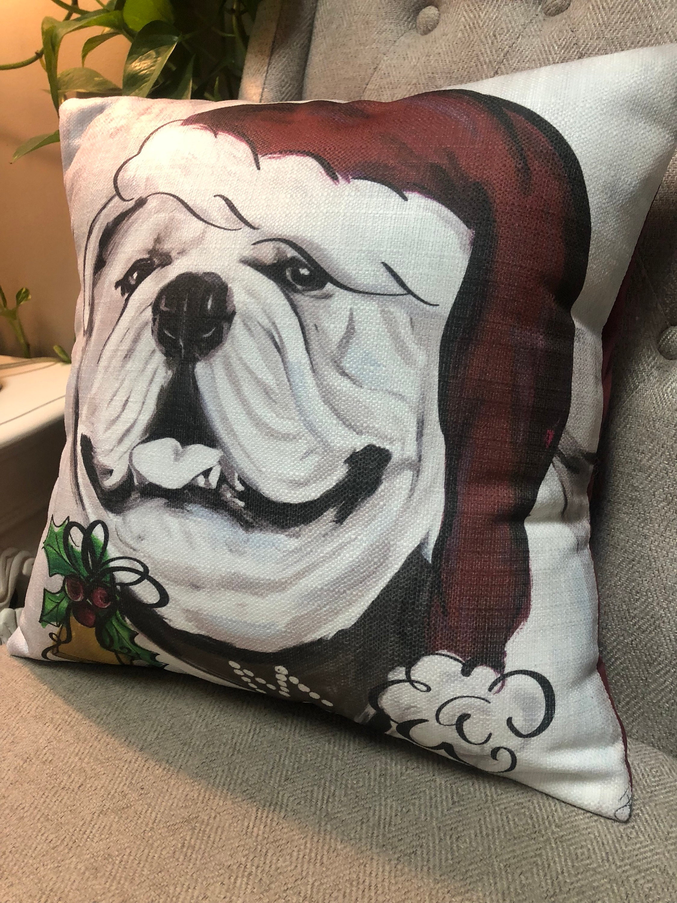 Bulldog top christmas pillow