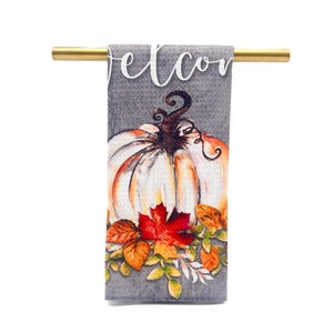 Welcome Pumpkin Tea Towel || Fall Kitchen Towel || Thanksgiving Tea Towel - 272