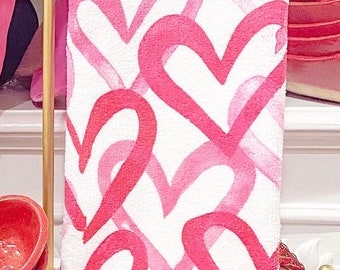 Pink Confetti Hearts Tea Towel