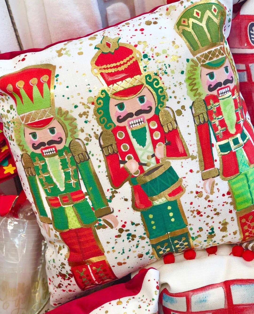 Nutcracker Pillow Red and Green Nutcrackers Gild Foil Etsy