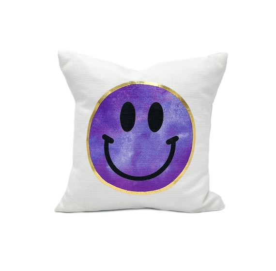 Purple Gold Foil Smiley Face Pillow 599