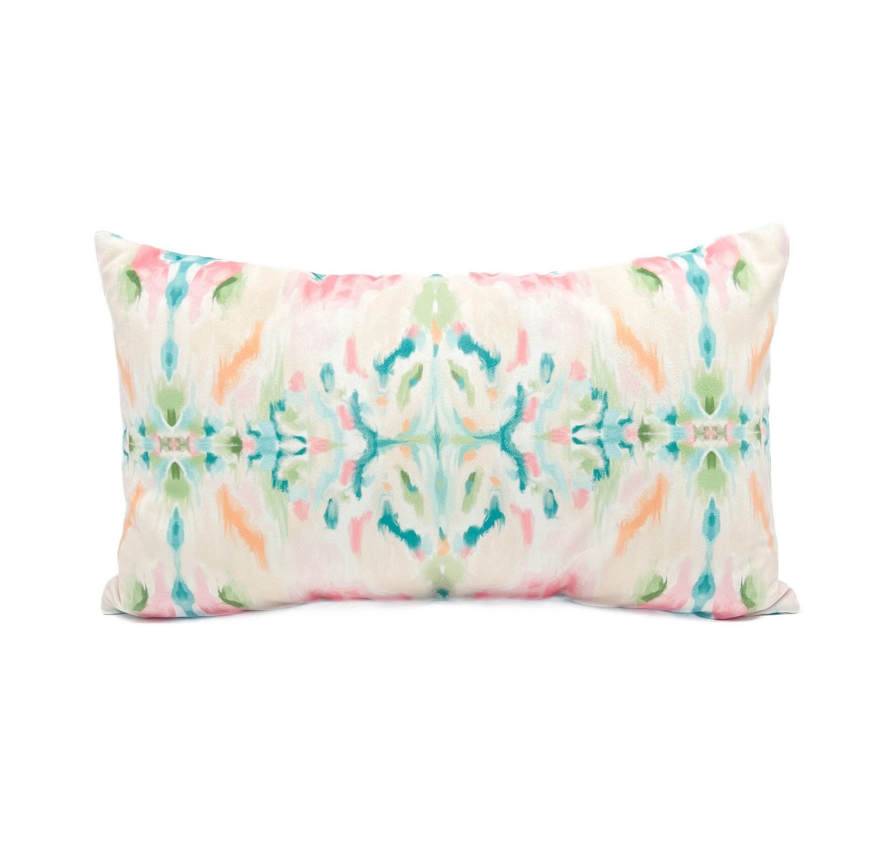 Cortnei Kaleidoscope Pillow || 12x20 Ivory, Pink & Teal Kaleidoscope Pillow - 1196