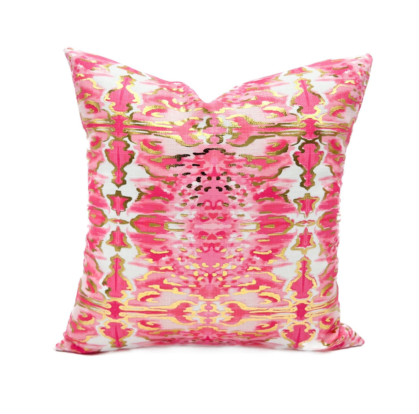 Fluorescent Pink Kaleidoscope Gold Foil Pillow Kaleidoscope Pillow Fluorescent Pink Pillow Gold Foil Pillow 1130 Etsy Canada