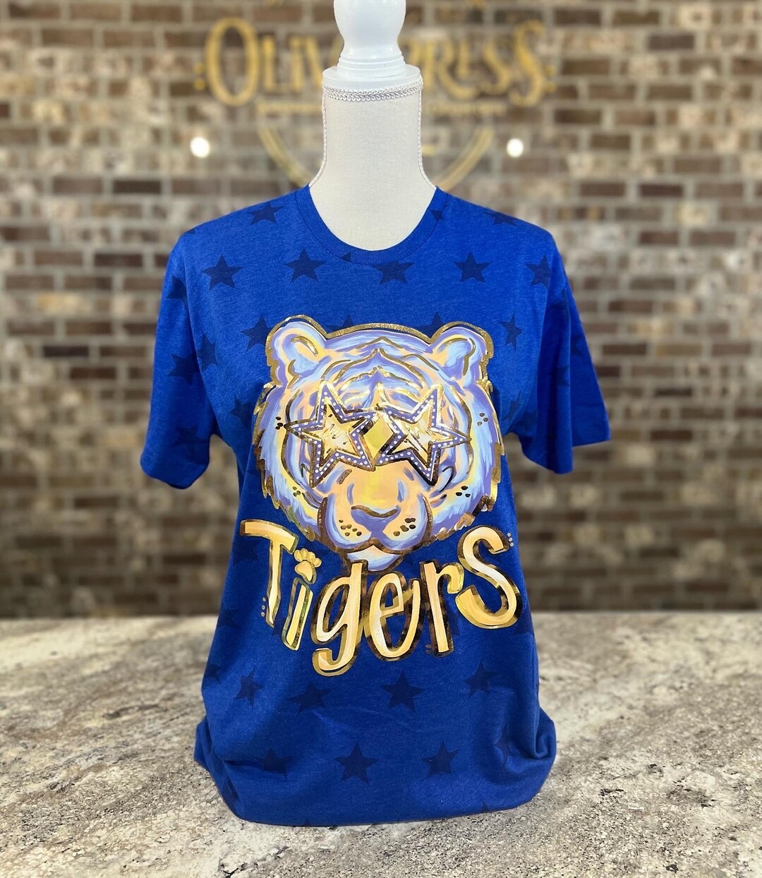 Gold Foil Tiger Tshirt Preppy Tiger Shirt Blue Tiger Shirt Gold Foil Tshirt Hatley Tigers Shirt