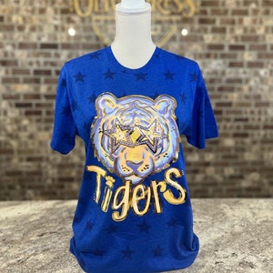 Gold Foil Tiger Tshirt || Preppy Tiger Shirt || Blue Tiger Shirt || Gold Foil T-Shirt || Hatley Tigers Shirt