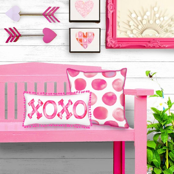 Valentines Pillows Xoxo Pillow Pink Polkadot Pillow Etsy