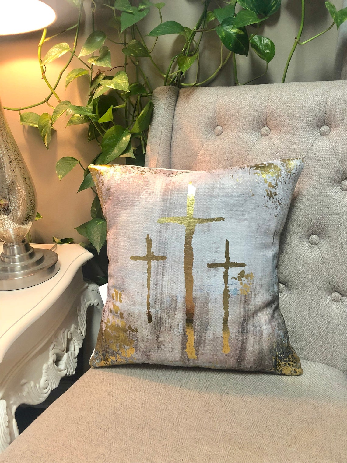 Cross Pillow 3 Golden Crosses Christmas Pillow Etsy