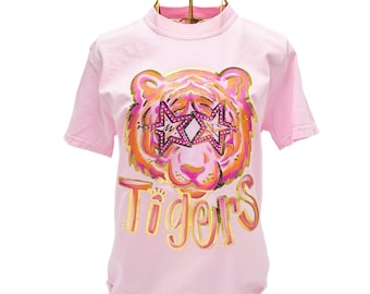 Gold Foil Pink Preppy Tiger Tshirt || Preppy Tiger Shirt || Pink Tiger Shirt || Gold Foil T-Shirt || Tigers Shirt