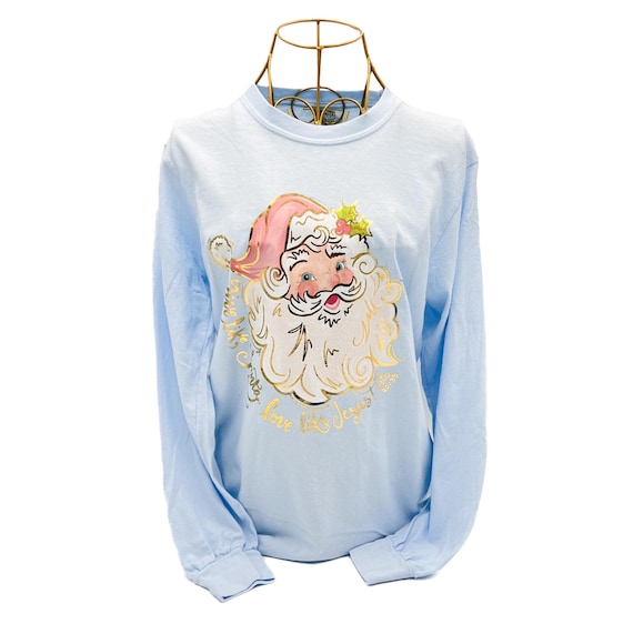 Maglietta a maniche lunghe con Babbo Natale in lamina d'oro