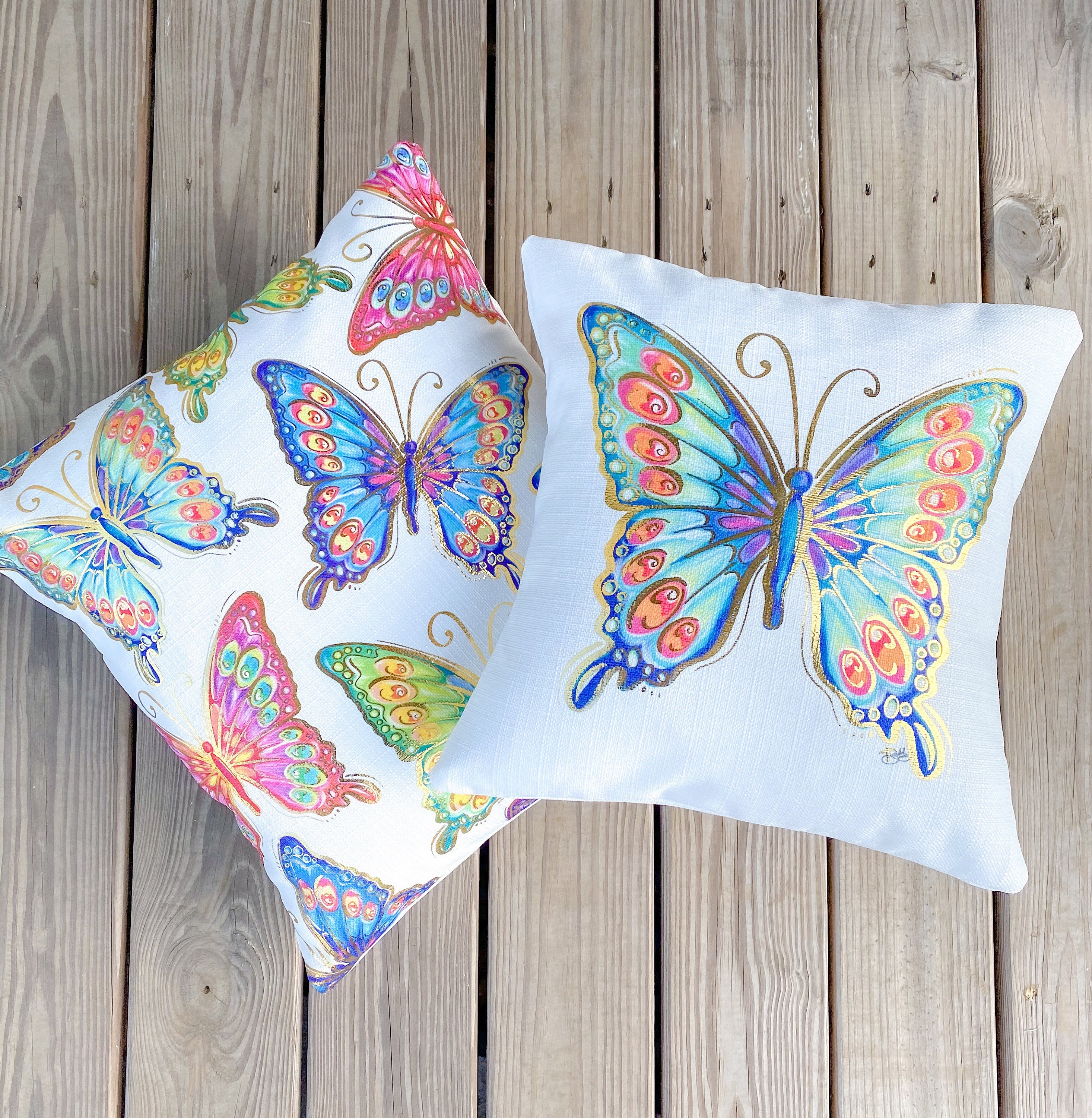 Golden Colorful Butterfly Pillow Butterfly Pillow Gold Foil Butterfly