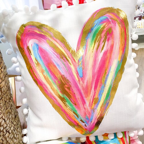 Colorful Gold Foil Hearts Lumbar Pillow Valentines Pillow Etsy