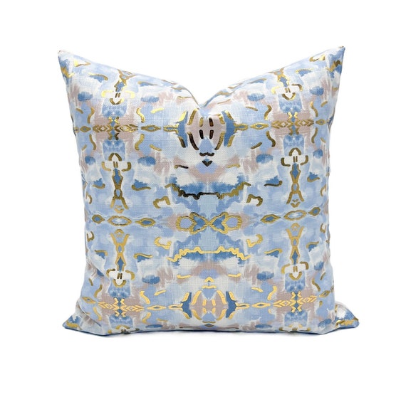 Light Blue Kaleidoscope Gold Foil Pillow Kaleidoscope Pillow Light Blue Pillow Gold Foil Pillow 1116