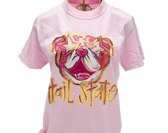 Preppy rosa Bulldog-skjorta med guldfolie || Preppy Bulldog-skjorta || Mississippi State Bulldogs-skjorta || Hail State - 842