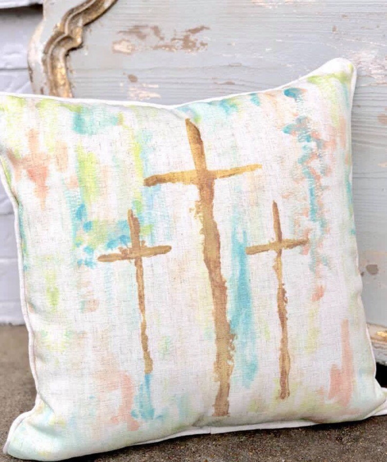 Golden Crosses Pillow Cross Pillow Cross Art Pillow Etsy